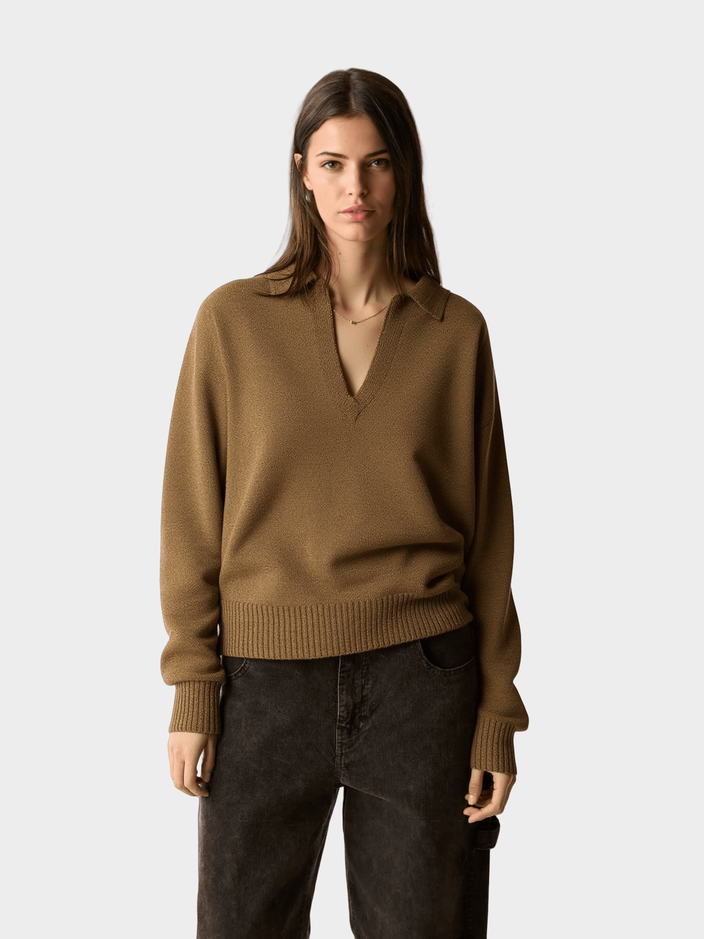 Brown Cozy V-Neck Sweater