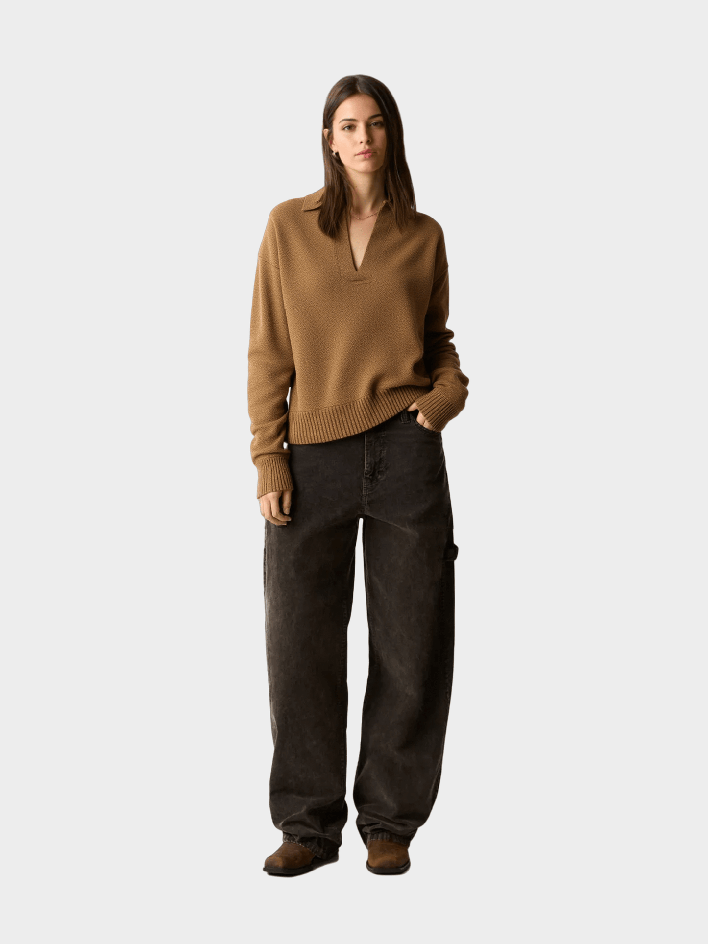Brown Cozy V-Neck Sweater