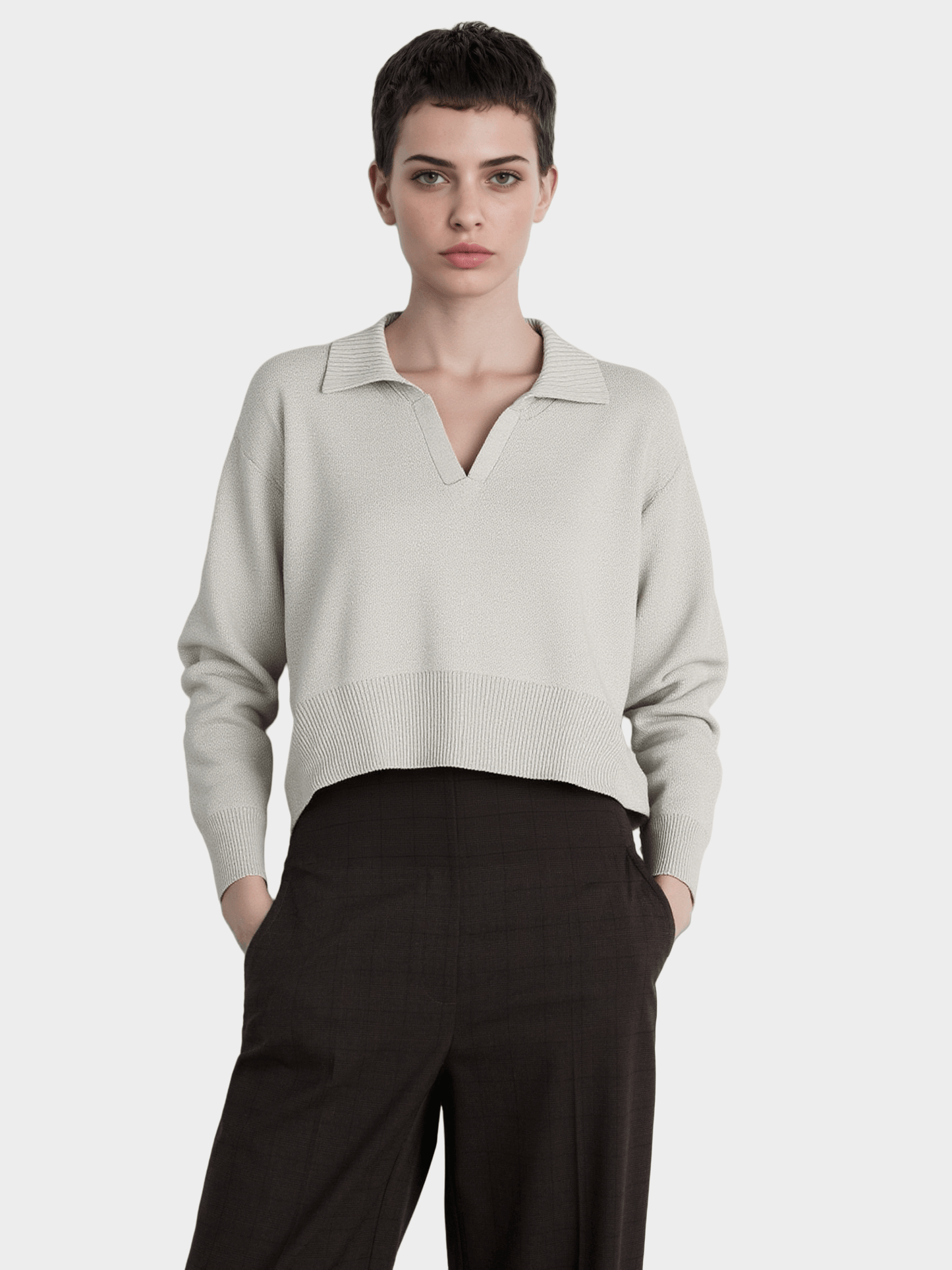 Ribbed Laple Cropped Knit Sweater