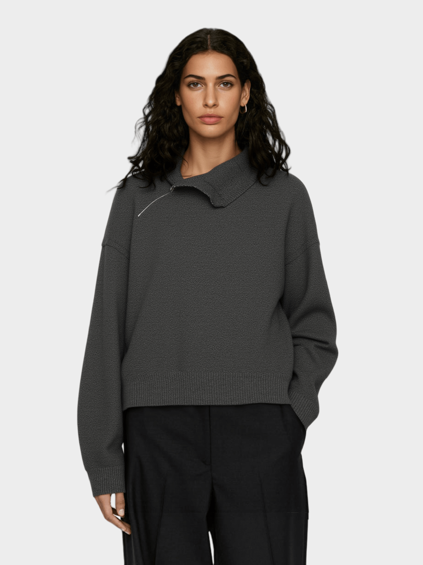 Notch-Lapel Knit Pullover Sweater