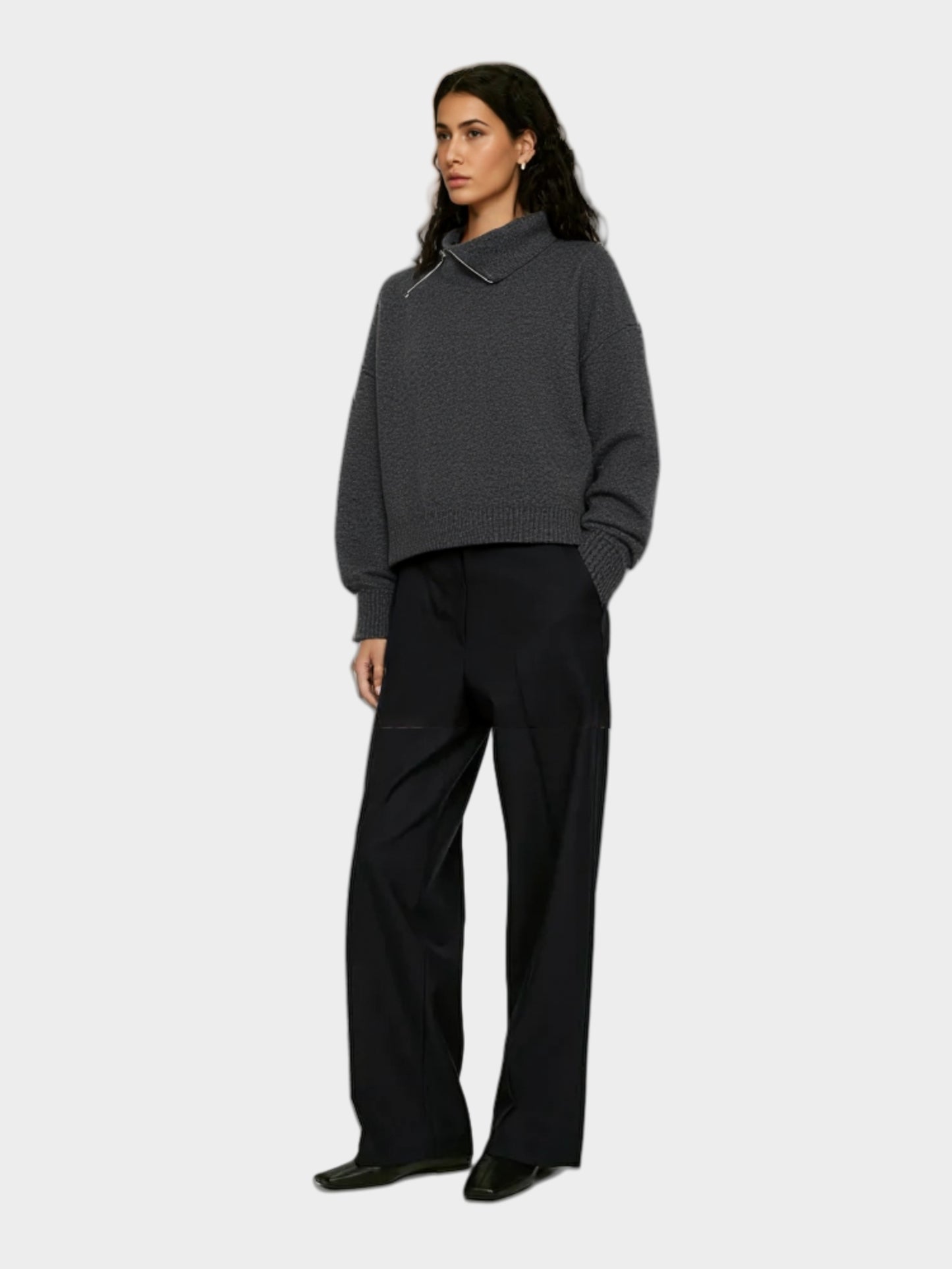 Notch-Lapel Knit Pullover Sweater