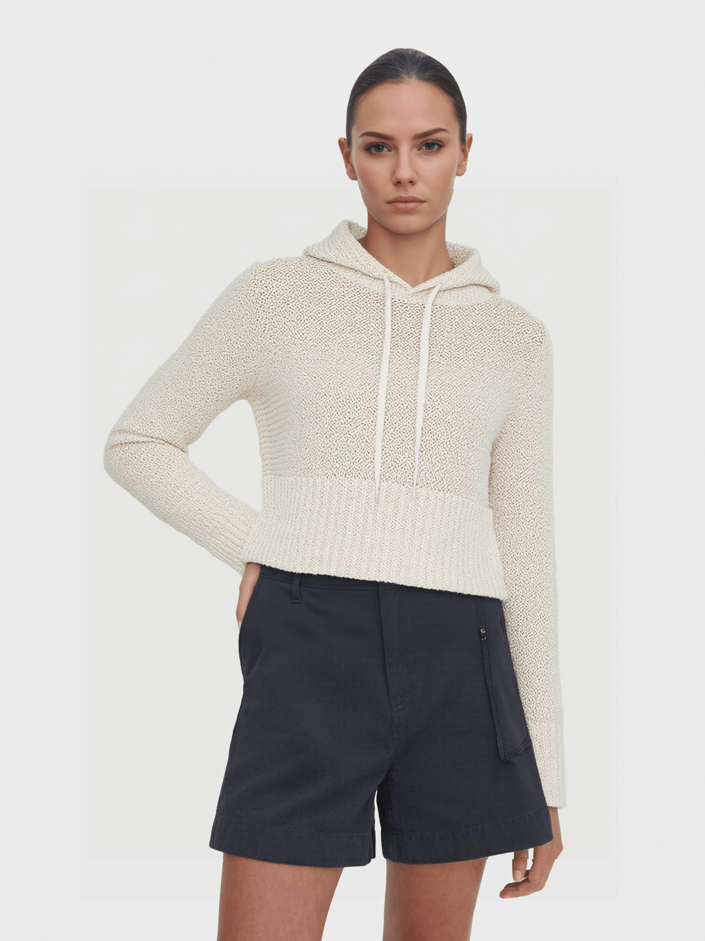 Hoodie Cropped Long Sleeves Knit