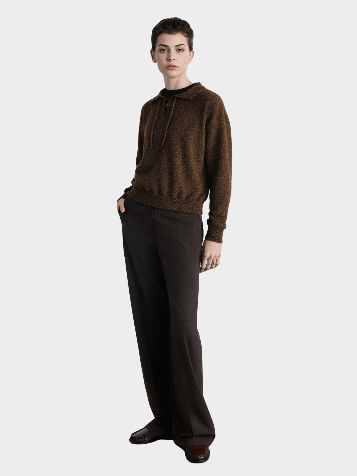Drawstring  Polo Knit Pullover Sweater