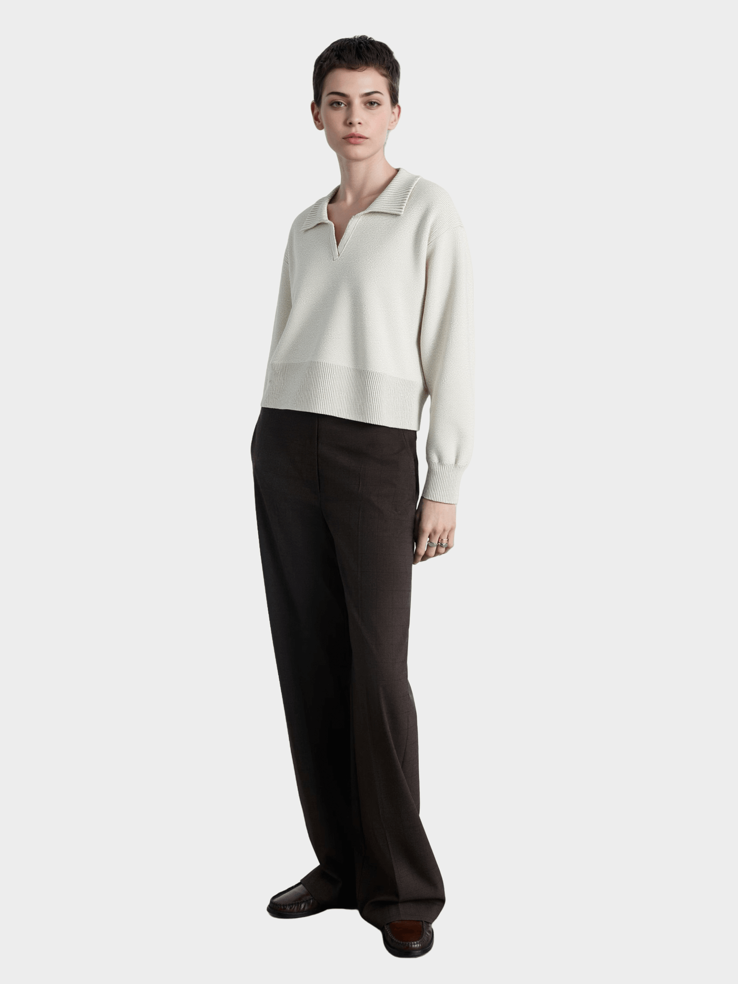 Ribbed Laple Cropped Knit Sweater
