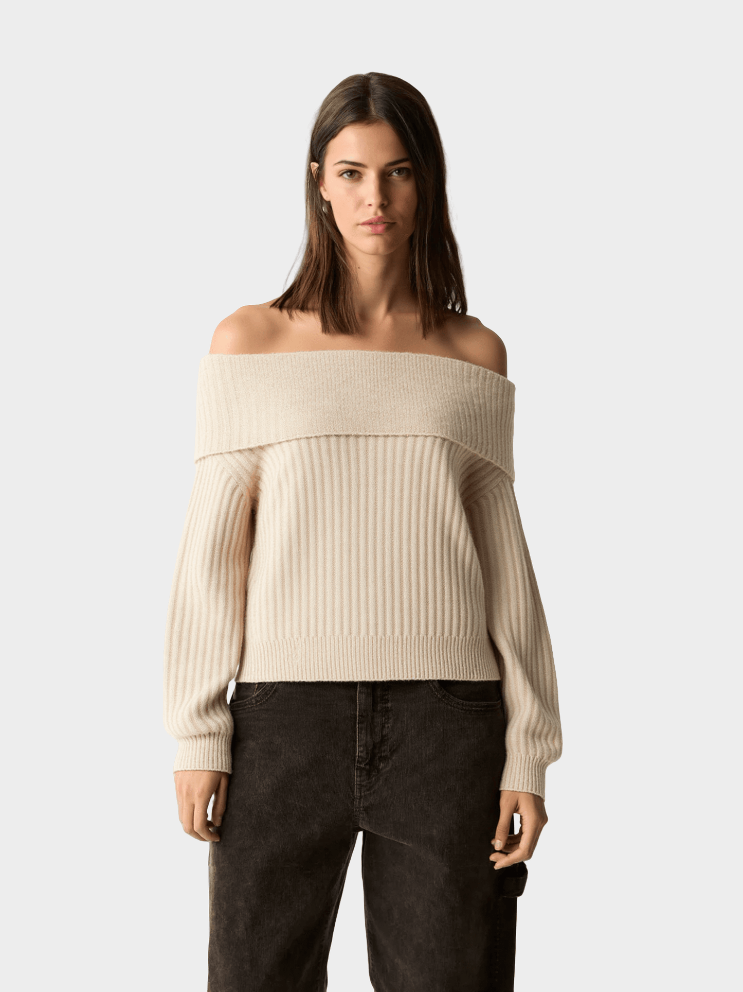 Textured Ribbed Off-Shoulder Sweater