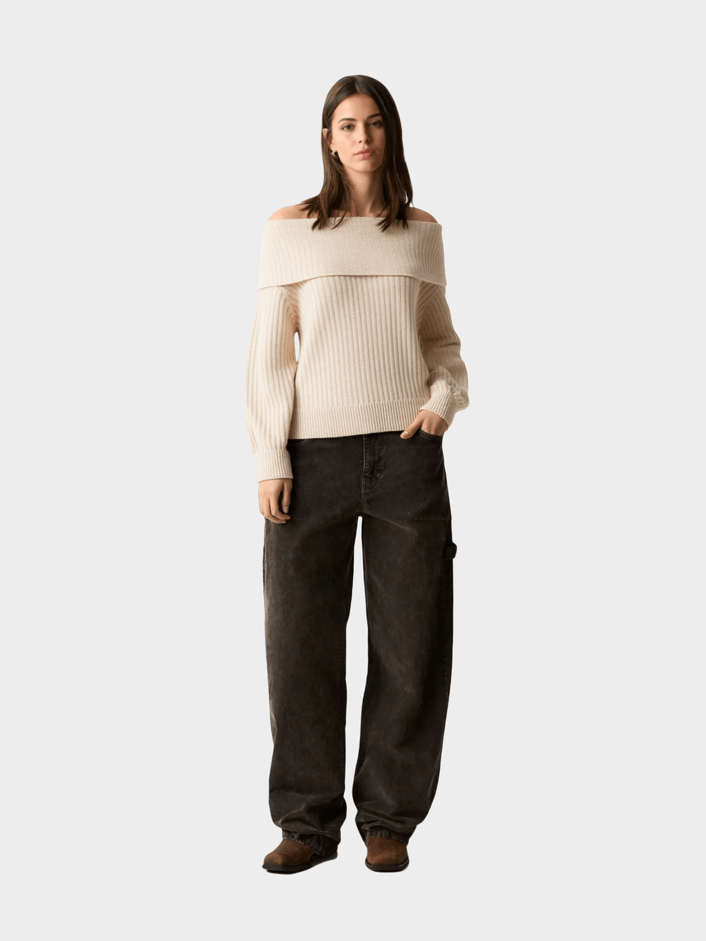 Textured Ribbed Off-Shoulder Sweater