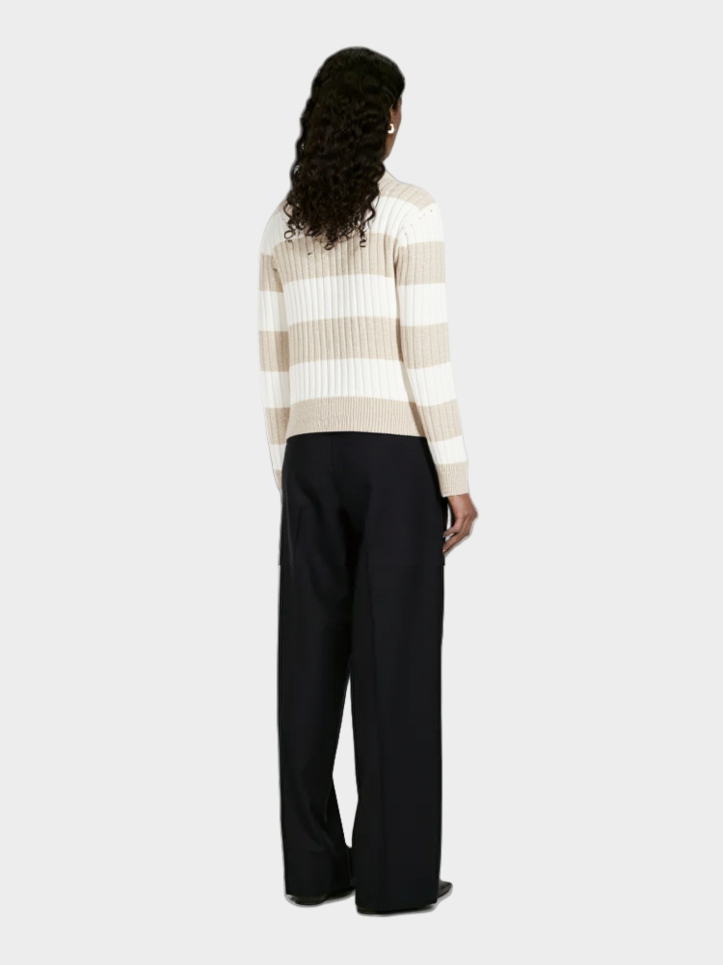 Striped Button Crew Neck Knit Sweater
