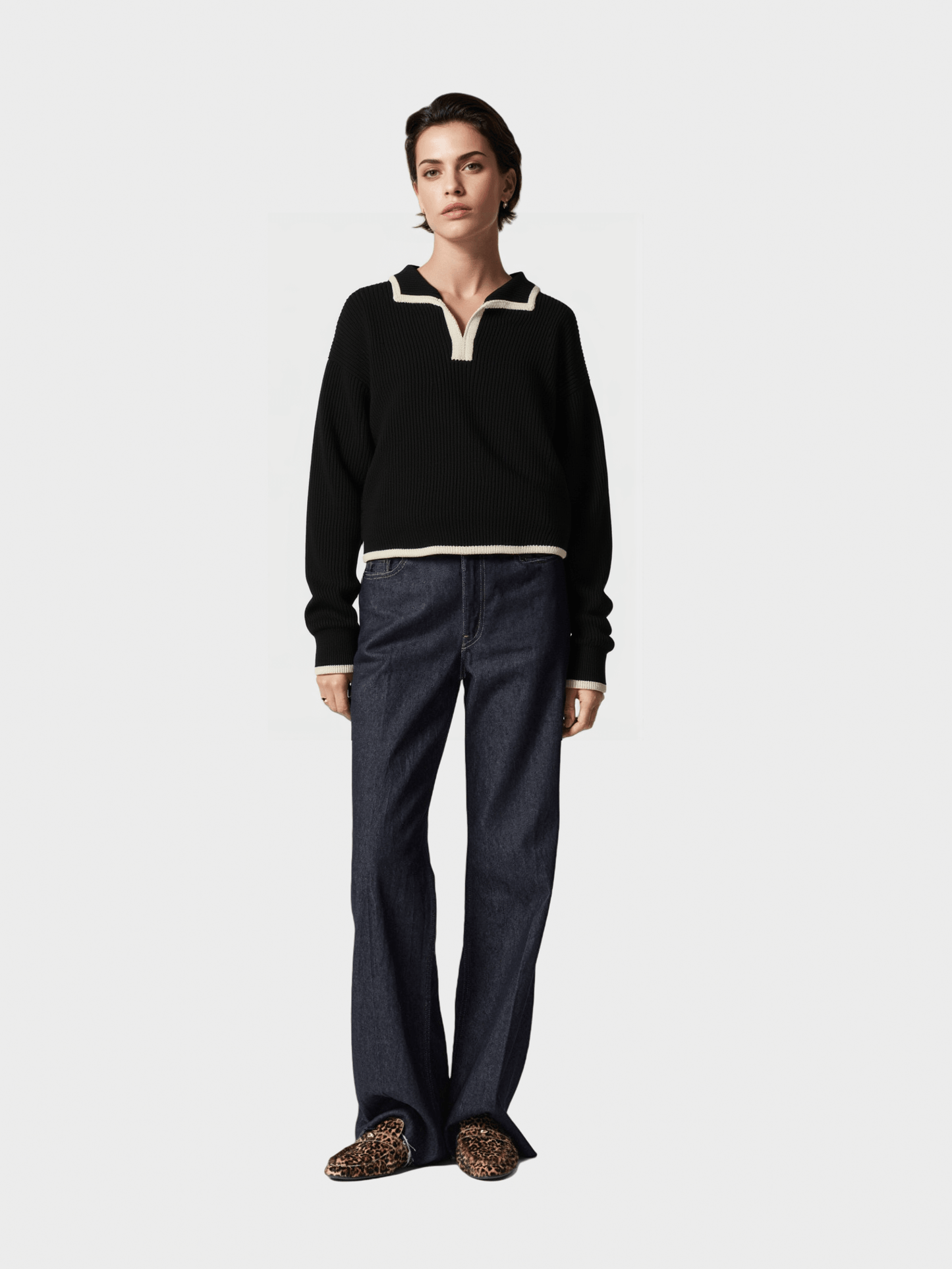Colorblock Lapel Knit Sweater